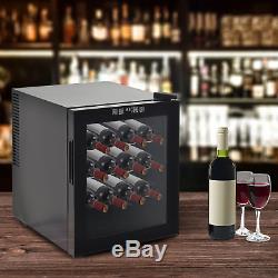 16 Bottle Wine Cooler Glass Door LED Drinks Fridge Tabletop Compact Refrigerator