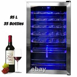 33 Bottles Wine Beer Fridge Beverage Drinks Cooler 95L LED Stainless Steel Bar