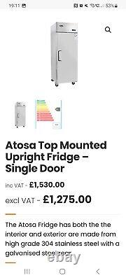 Atosa Single Solid Door Upright Fridge Chiller Cooler Stainless Steel