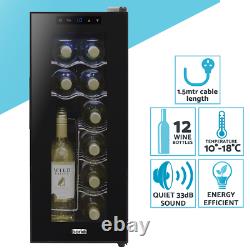 Baridi Black 12 Bottle Wine Fridge Cooler, Super Quiet 33dB, LED Light 252x635mm