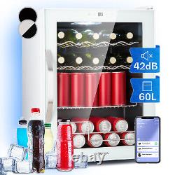 Fridge Refrigerator Beverage Cooler Mini 60 L Freestanding Glass Door WiFi White