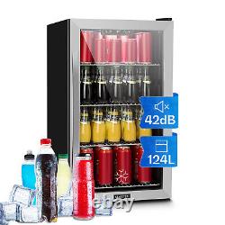 Fridge Refrigerator Drinks Fridge Beverage Cooler Chiller 124L Glass Door Black