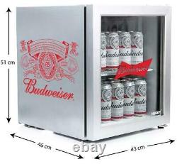 Husky Budweiser Table Top Fridge 46 litre Drinks Cooler Silver Beer Wine Bar