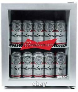 Husky Budweiser Table Top Fridge 46 litre Drinks Cooler Silver Beer Wine Bar