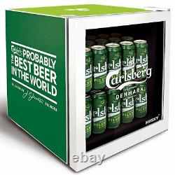 Husky Carlsberg Table Top Drinks Cooler Mini Beer Fridge Glass Door 48L HU269