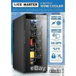 IceMaster 12 Bottle Wine Cooler Beverage Drinks Fridge Tempered Glass 63x25x50cm