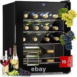 Wine Cooler Fridge 16 Bottles Free Standing 4 Shelves 42 Litre LCD Display Black