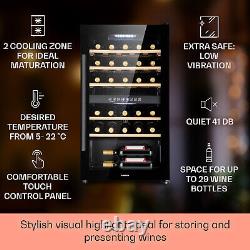 Wine Fridge Refrigerator Drinks Cooler 2 Zones 29 Bottles 100 W LED Touch Black